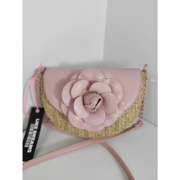Women's Like Dreams Blush Pink Flower Straw/Wicker Crossbody/Shoulder Bag. - Picture 9 of 12